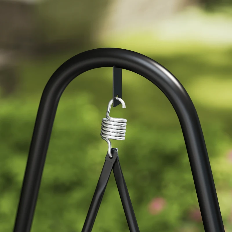 Outsunny Rattan Hammock Chair with Stand Included, Hanging Swing Chair with Stand and Seat Cushion, Light Grey