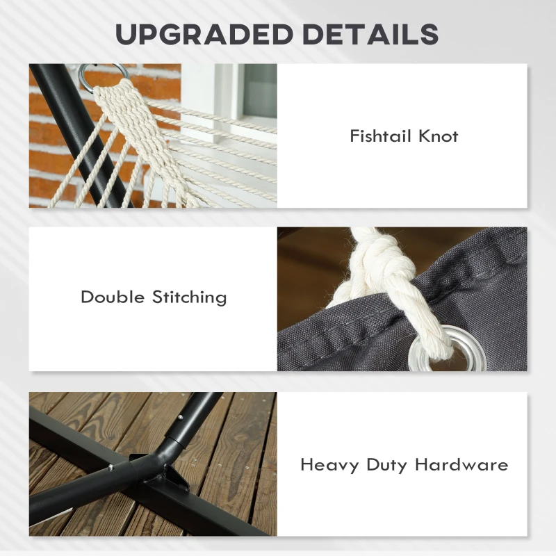 Outsunny 2 Person Hammock Quilted Double Hammock with Stand Pillow Spreader Bars for Outdoor Camping Beach, Dark Grey