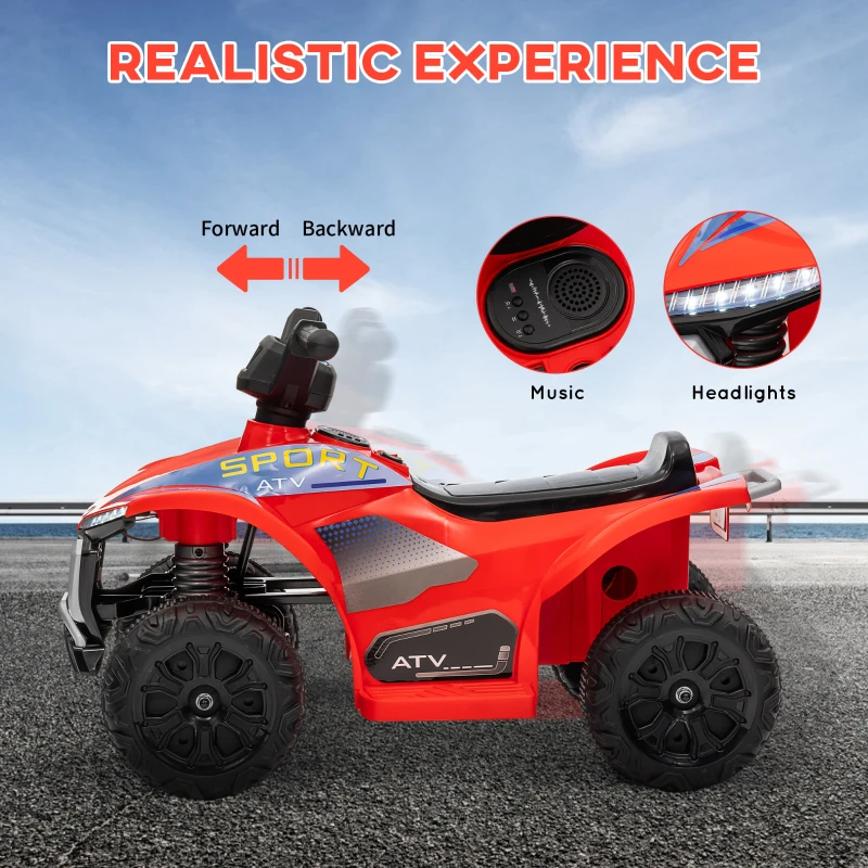 Qaba Kids ATV Quad, 6V Ride On Toy with Rechargeable Battery, Light, Music, Forward & Reverse for Toddlers, Red