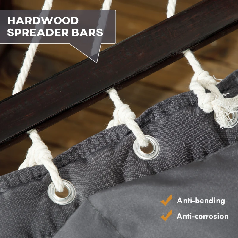 Outsunny 2 Person Hammock Quilted Double Hammock with Stand Pillow Spreader Bars for Outdoor Camping Beach, Dark Grey