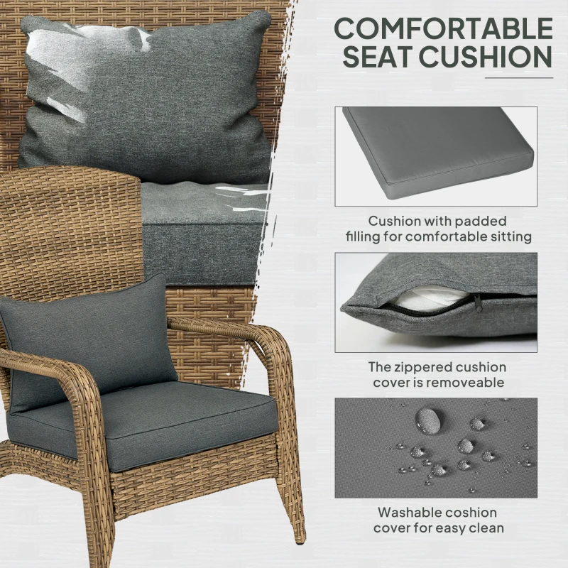 Outsunny Patio Adirondack Chair with Rattan Wicker, Soft Cushions, Tall Curved Backrest for Deck or Garden, Charcoal Gray