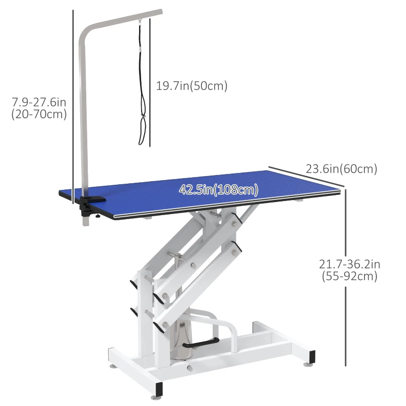 PawHut Pet Grooming Table, Height Adjustable Dog Grooming Table with Arm, Noose and Non-Slip Grooming Table, Blue