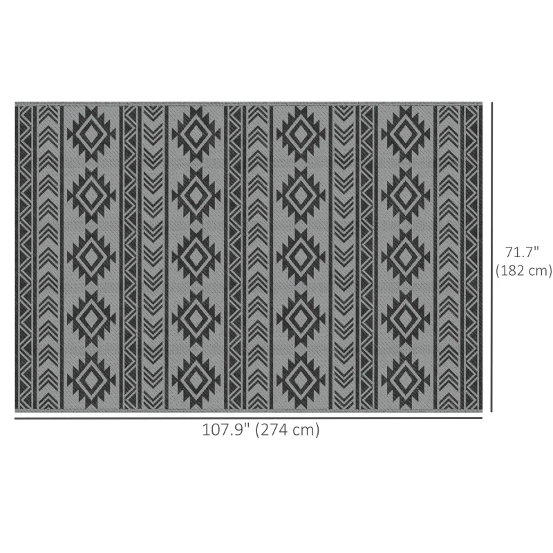 Outsunny Reversible Outdoor RV Rug, Patio Floor Mat, 6' x 9' Plastic Straw Rug for Backyard, Deck, Beach, Camping, Black & Grey