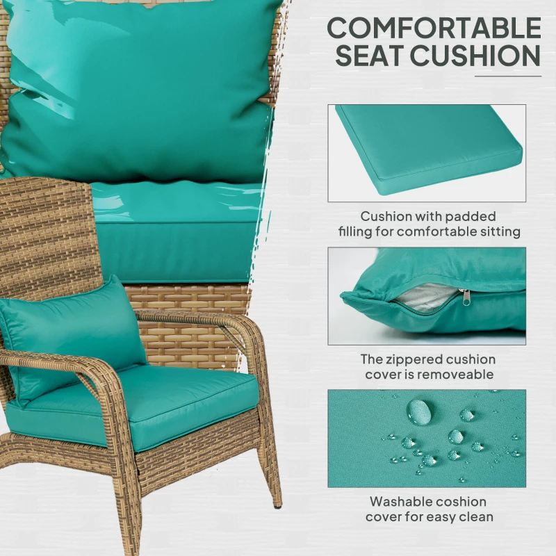 Outsunny Patio Adirondack Chair with Rattan Wicker, Soft Cushions, Tall Curved Backrest for Deck or Garden, Sky Blue