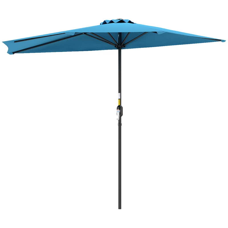 Outsunny 9ft Half Round Umbrella Outdoor Patio Garden Balcony Parasol Window Sun Shade w/ 5 Ribs, Light Blue