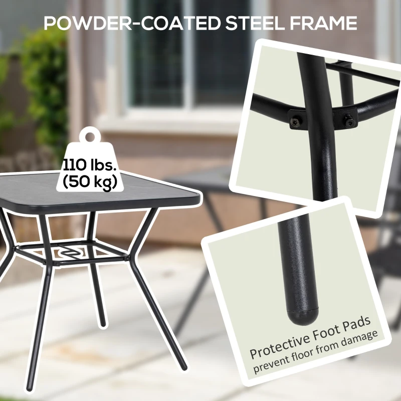 Outsunny Square Outdoor Table, Patio Bistro Coffee Table with Faux-marbled Top and 42mm Umbrella Hole for Garden, Dark Grey