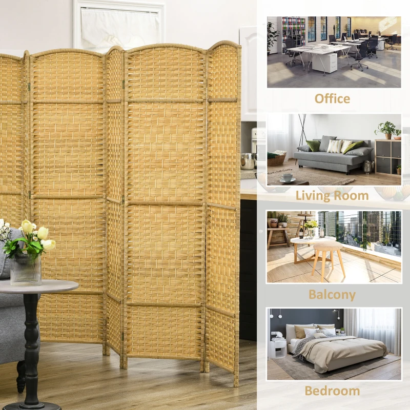 HOMCOM Folding Room Divider Screen 6 Panel 6' Tall Privacy Screen Freestanding Wood Partition for Home Office, Nature Wood