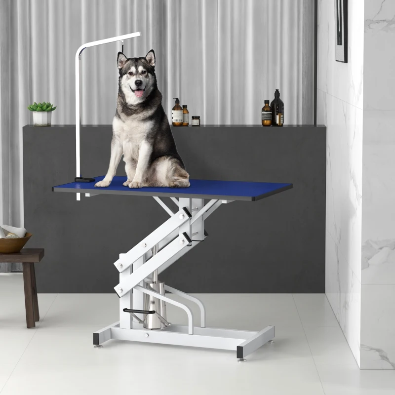 PawHut Pet Grooming Table, Height Adjustable Dog Grooming Table with Arm, Noose and Non-Slip Grooming Table, Blue