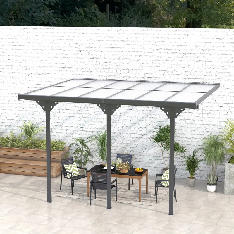 Outsunny 10' x 12' Outdoor Hardtop Pergola Gazebo with Polycarbonate Roof Adjustable Height, Aluminum Frame, UV Protection, Grey