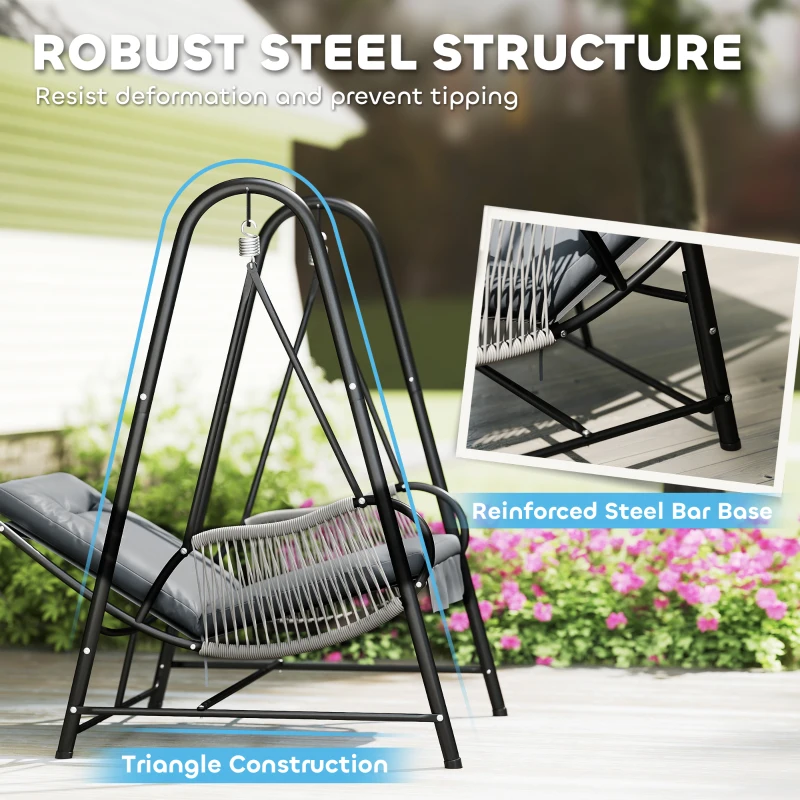 Outsunny Rattan Hammock Chair with Stand Included, Hanging Swing Chair with Stand and Seat Cushion, Light Grey