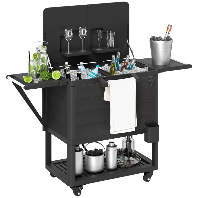 Outsunny 104 Quart Large Capacity Outdoor Cooler Cart, Patio Rolling Ice Chest with Bottle Opener Shelves Wheels, Black