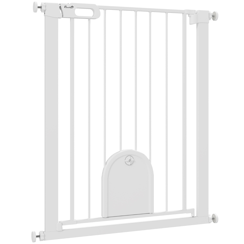 PawHut 30"-32" Extra Wide Pet Gate Barrier with Small Door, 35"H Dog Gate with Safety Gate Barrier, Stair Pressure Fit, White