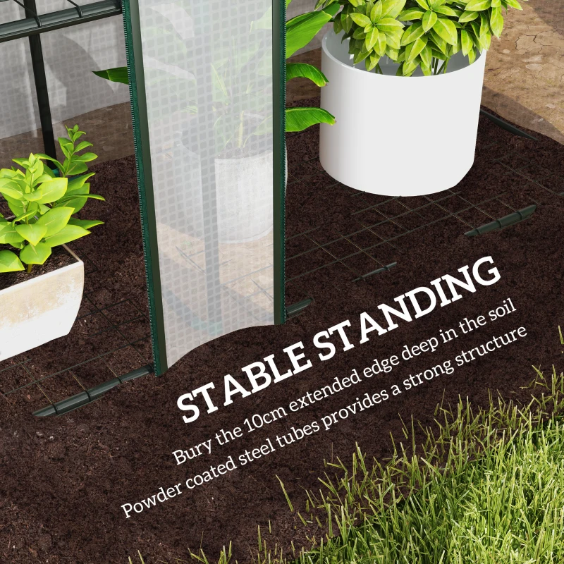 Outsunny Lean-to Greenhouse with 3 Tier Shelves, Mini Greenhouse with 3 Roll-Up Doors for Indoor Outdoor, White