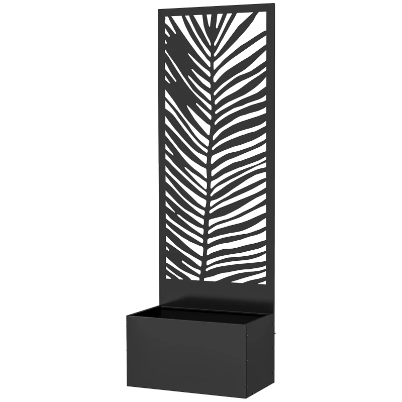 Outsunny Raised Garden Bed with Outdoor Privacy Screen, Metal Planter Box with Trellis, Wall-Mounted or Freestanding, Black