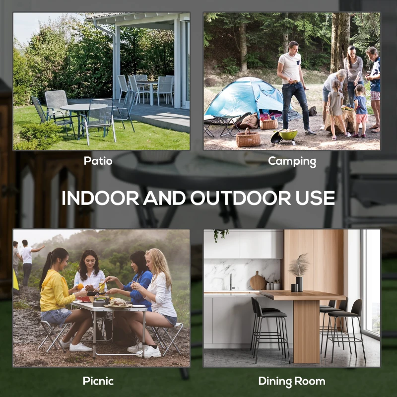 Outsunny 18" Outdoor Round Folding Table, Garden Side Table with Tempered Glass Top for Camping, Party, Weddings, White