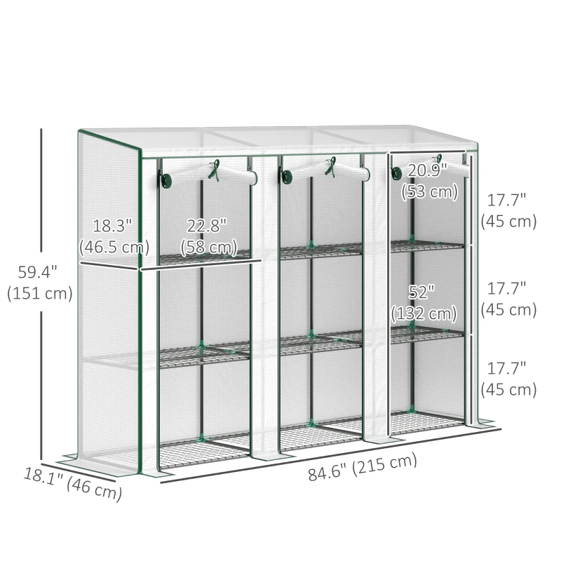 Outsunny Lean-to Greenhouse with 3 Tier Shelves, Mini Greenhouse with 3 Roll-Up Doors for Indoor Outdoor, White