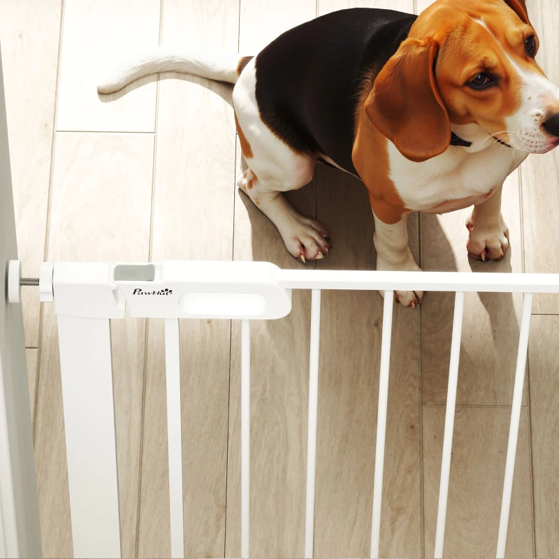 PawHut 30"-32" Extra Wide Pet Gate Barrier with Small Door, 35"H Dog Gate with Safety Gate Barrier, Stair Pressure Fit, White