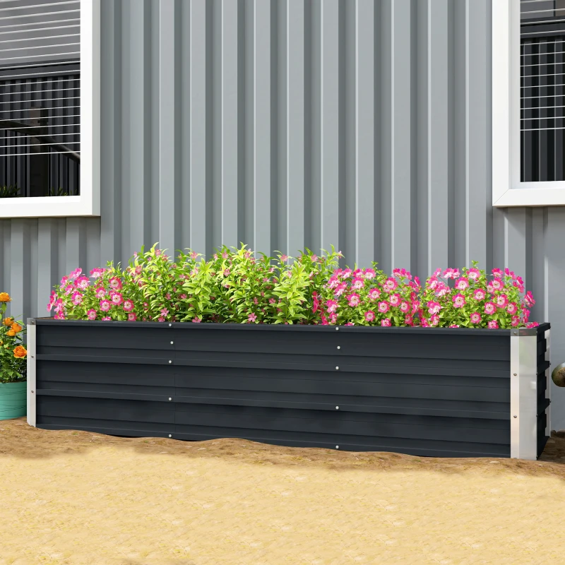 Outsunny 6' x 1.5' x 1.3' Galvanized Raised Garden Bed, Elevated Large Metal Planter Box w/ Install Gloves for Backyard, Patio to Grow Vegetables, Herbs, and Flowers, Dark Grey