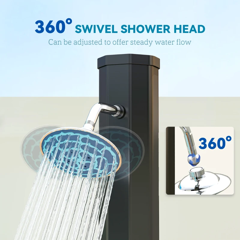 Outsunny 7.1FT Slolar Heated Outdoor Shower, 9.2 Gallon Outdoor Solar Shower for Backyard, Poolside, Beach, Spa