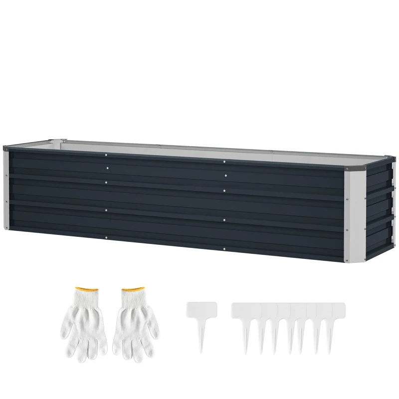 Outsunny 6' x 1.5' x 1.3' Galvanized Raised Garden Bed, Elevated Large Metal Planter Box w/ Install Gloves for Backyard, Patio to Grow Vegetables, Herbs, and Flowers, Dark Grey