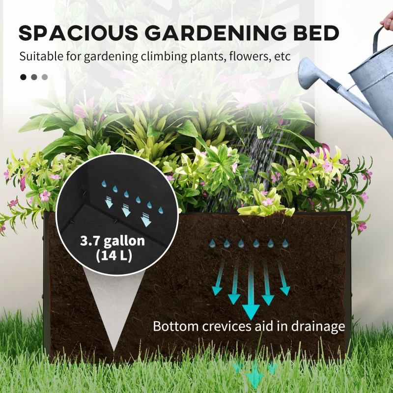 Outsunny Raised Garden Bed with Outdoor Privacy Screen, Metal Planter Box with Trellis, Wall-Mounted or Freestanding, Black