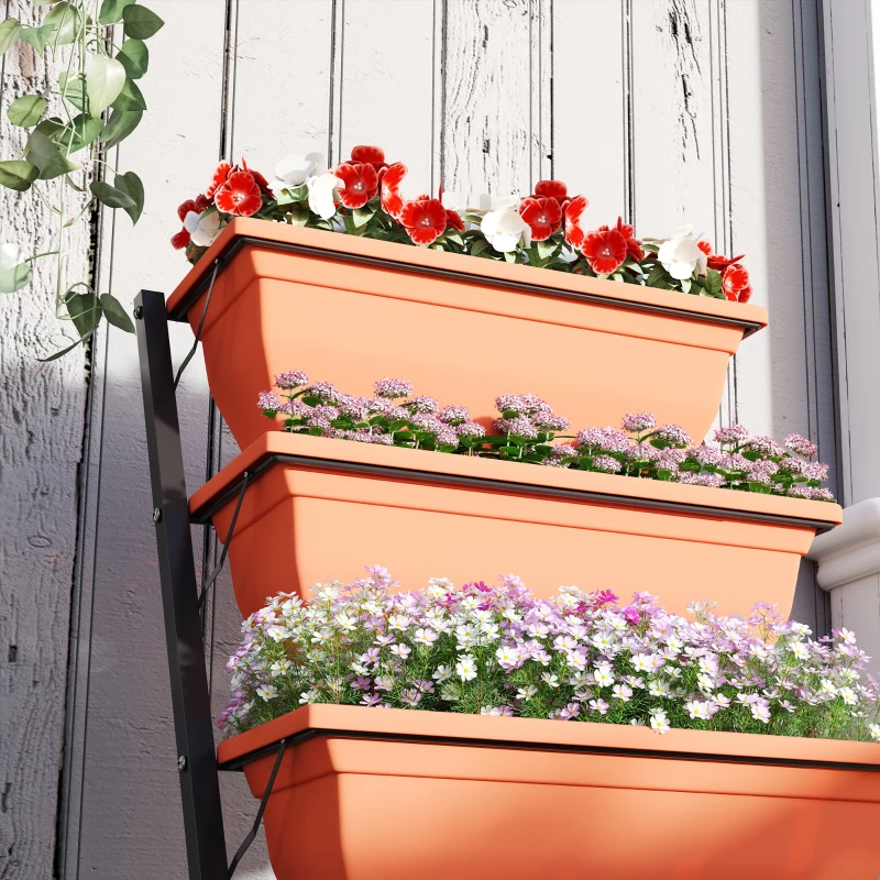 Outsunny 5-Tier Raised Garden Bed Plant Stand Flower Pots with Leaking Holes Red