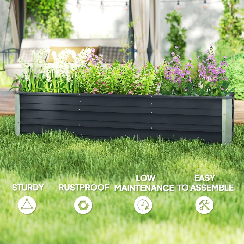 Outsunny 6' x 1.5' x 1.3' Galvanized Raised Garden Bed, Elevated Large Metal Planter Box w/ Install Gloves for Backyard, Patio to Grow Vegetables, Herbs, and Flowers, Dark Grey