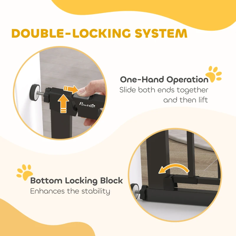 PawHut 30"-32" Extra Wide Pet Gate Barrier with Small Door, 35"H Dog Gate with Safety Gate Barrier, Stair Pressure Fit, Black