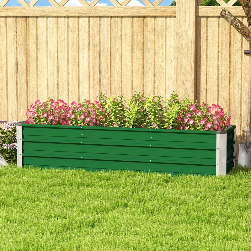 Outsunny 6' x 1.5' x 1.3' Galvanized Raised Garden Bed, Elevated Large Metal Planter Box w/ Install Gloves for Backyard, Patio to Grow Vegetables, Herbs, and Flowers, Green
