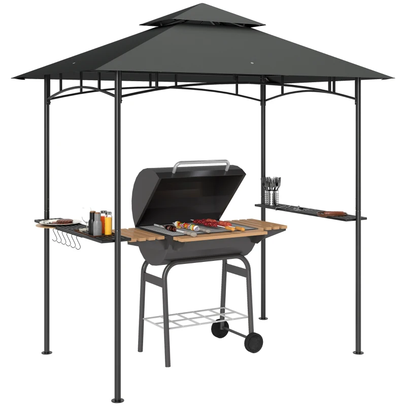 Outsunny 8' x 5' Outdoor Grill Gazebo, Double Tiered Barbecue Grill Gazebo Shelter with 2 Side Shelves, Hooks, Dark Grey