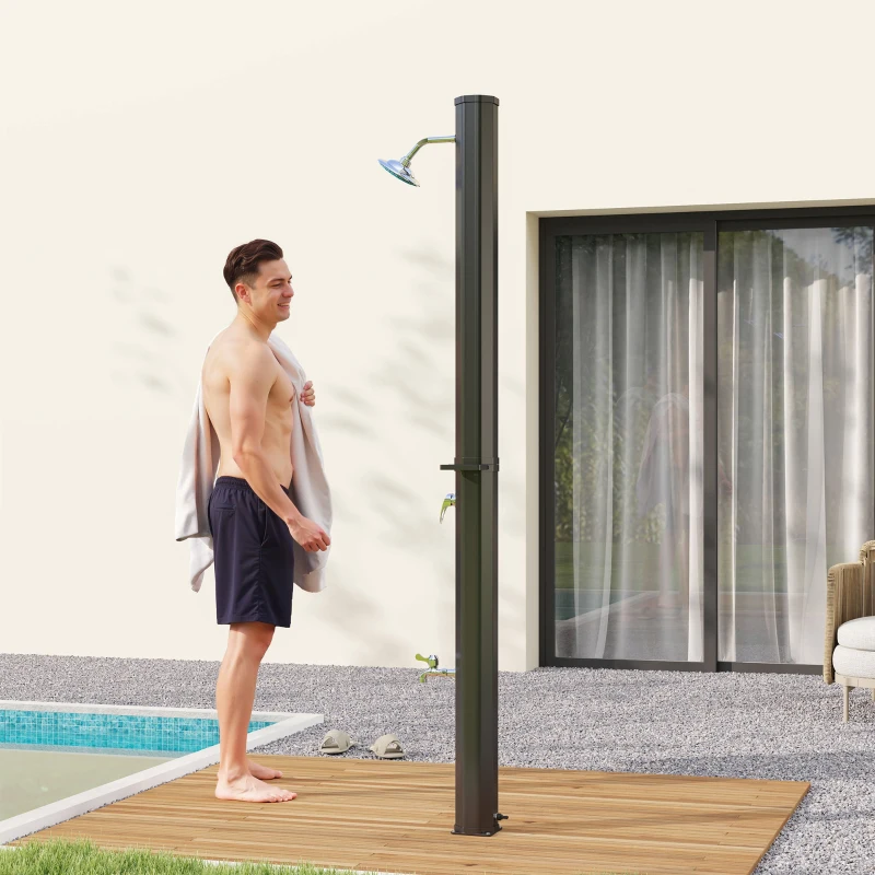 Outsunny 7.1FT Slolar Heated Outdoor Shower, 9.2 Gallon Outdoor Solar Shower for Backyard, Poolside, Beach, Spa
