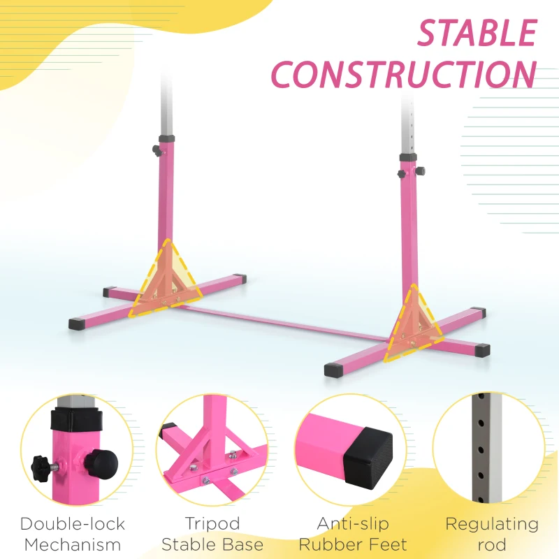 Soozier Professional Gymnastics Bar for Kids, Toddler Home Gymnastics Equipment with 13-level Adjustable Height, Pink