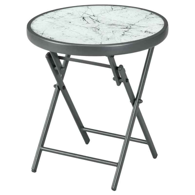 Outsunny 18" Outdoor Round Folding Table, Garden Side Table with Tempered Glass Top for Camping, Party, Weddings, White