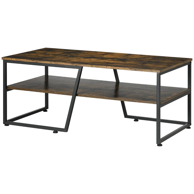 HOMCOM Industrial Coffee Table, 2-tier Center Table with Storage Shelf, Wood Look Accent Furniture with Metal Frame for Living Room, 41.7" x 21.7" x 17.7", Rustic Brown