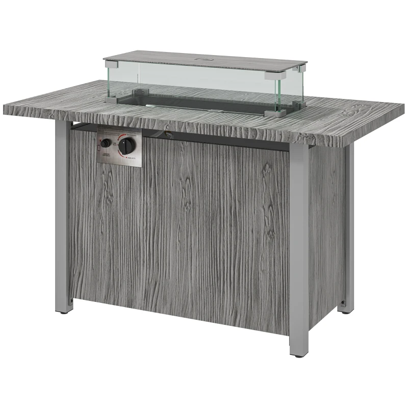 Outsunny 50,000 BTU Gas Fire Pit Table with Cover and Glass Screen, Grey