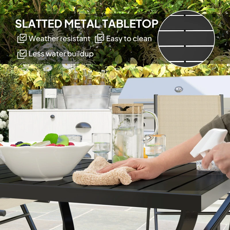 Outsunny 37" Square Outdoor Dining Table, Galvanized Steel Patio Table with 2" Umbrella Hole, Slatted Metal Top, Black