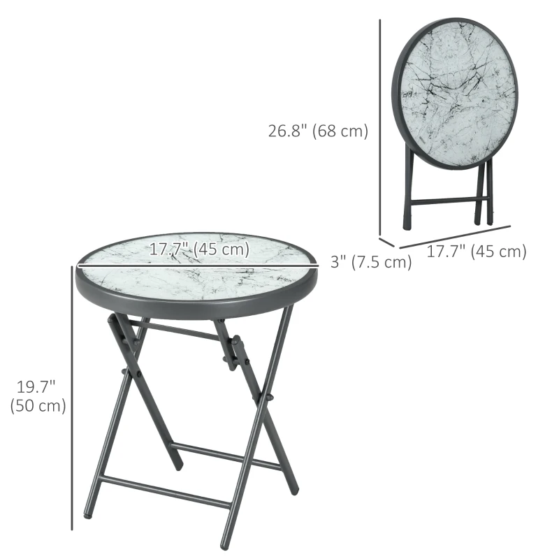 Outsunny 18" Outdoor Round Folding Table, Garden Side Table with Tempered Glass Top for Camping, Party, Weddings, White