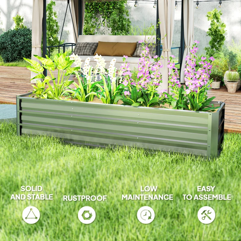 Outsunny 6' x 1.5' x 1.3' Galvanized Raised Garden Bed, Elevated Large Metal Planter Box w/ Install Gloves for Backyard, Patio to Grow Vegetables, Herbs, and Flowers, Silver