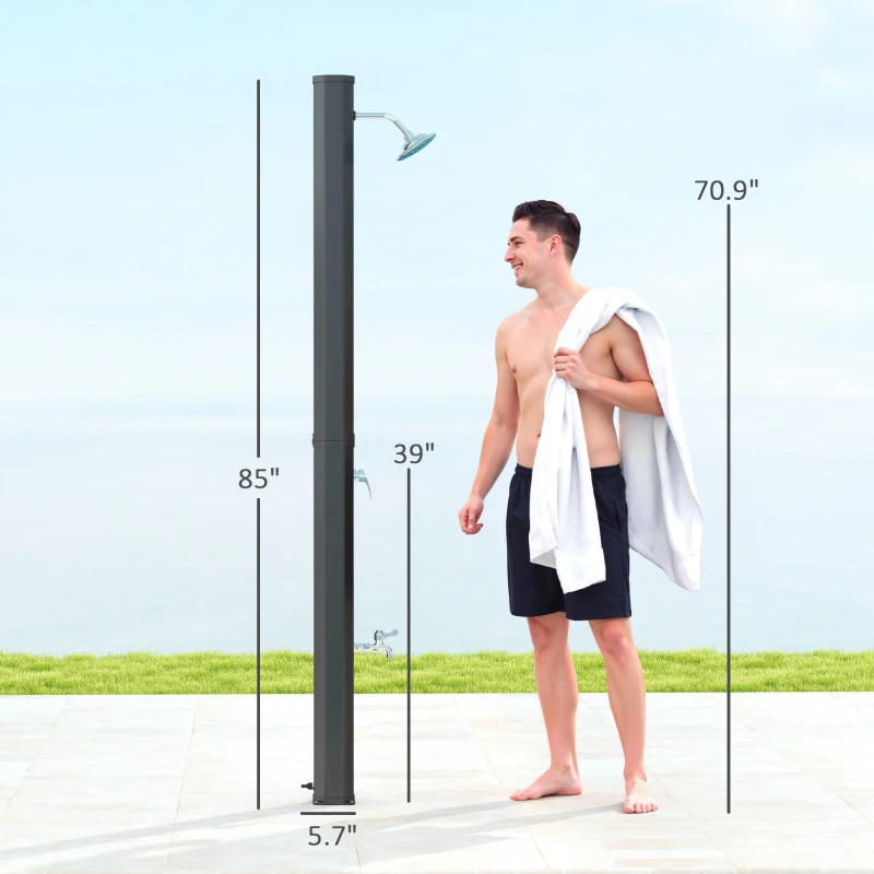 Outsunny 7.1FT Slolar Heated Outdoor Shower, 9.2 Gallon Outdoor Solar Shower for Backyard, Poolside, Beach, Spa