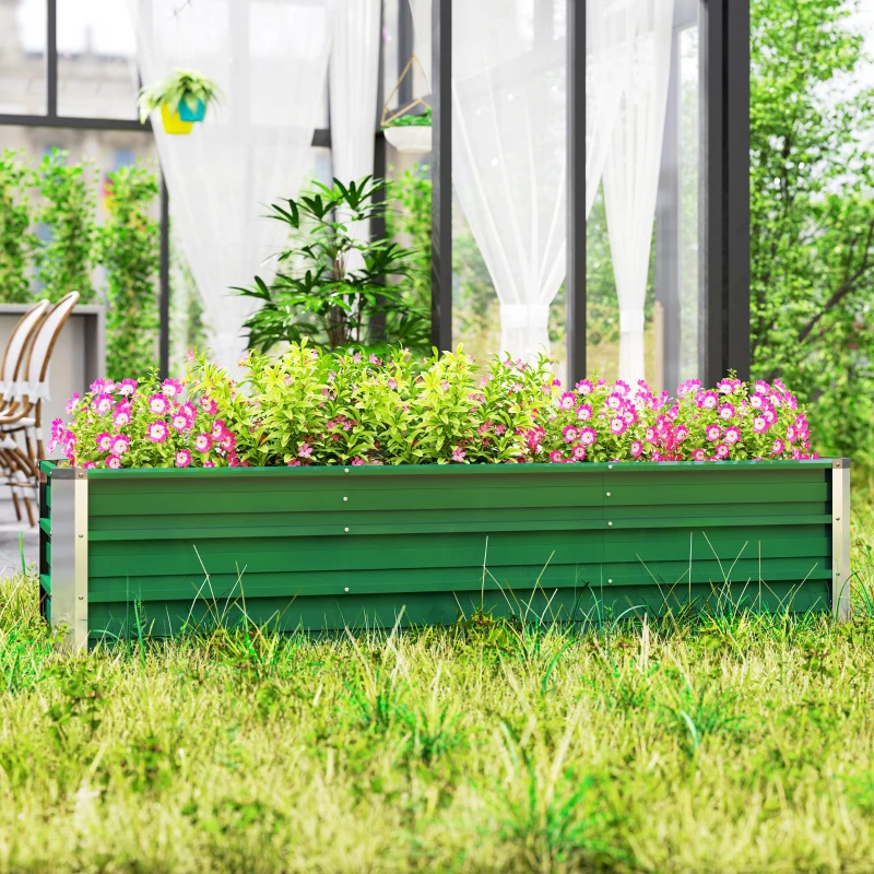 Outsunny 6' x 1.5' x 1.3' Galvanized Raised Garden Bed, Elevated Large Metal Planter Box w/ Install Gloves for Backyard, Patio to Grow Vegetables, Herbs, and Flowers, Green