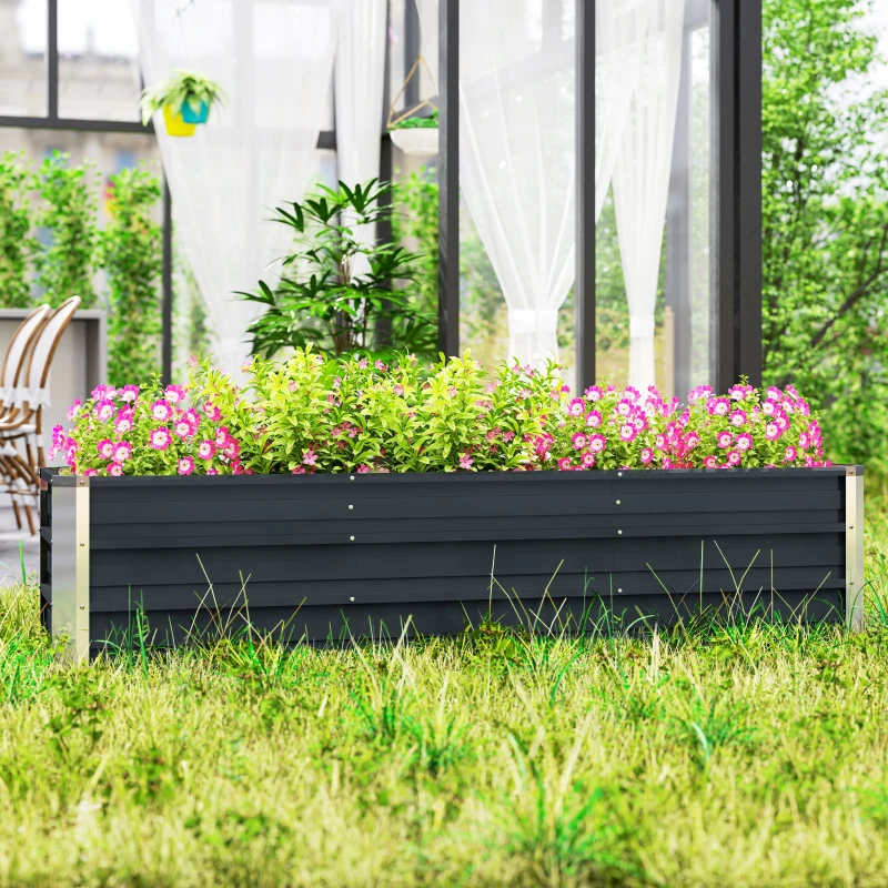 Outsunny 6' x 1.5' x 1.3' Galvanized Raised Garden Bed, Elevated Large Metal Planter Box w/ Install Gloves for Backyard, Patio to Grow Vegetables, Herbs, and Flowers, Dark Grey