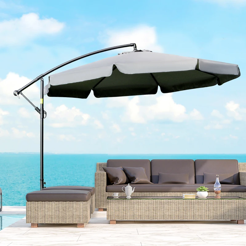 Outsunny 11FT Offset Hanging Patio Umbrella Cantilever Umbrella with Easy Tilt Adjustment, Cross Base and 8 Ribs for Backyard, Poolside, Lawn and Garden, Dark Grey
