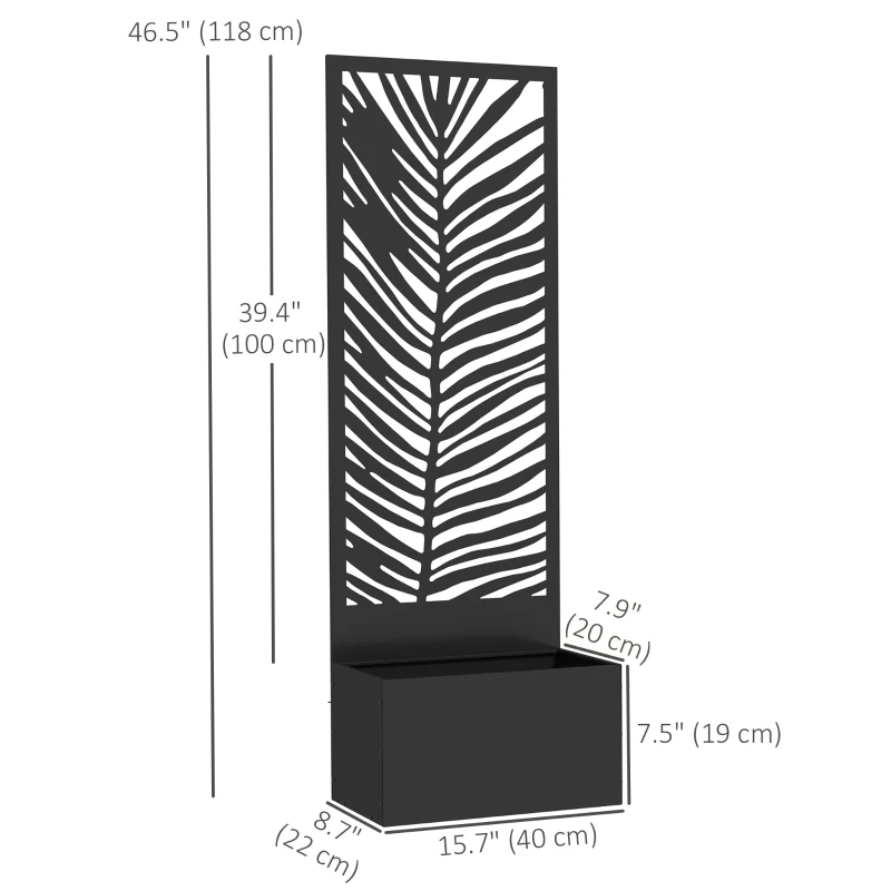 Outsunny Raised Garden Bed with Outdoor Privacy Screen, Metal Planter Box with Trellis, Wall-Mounted or Freestanding, Black