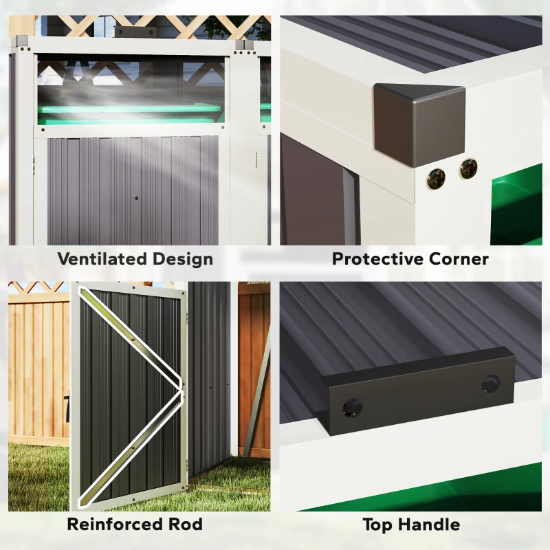 Outsunny Double Garbage Bin Shed, Lockable Outdoor Storage Shed with Openable Lid, Galvanized Frame for Garden Patio, Dark Grey