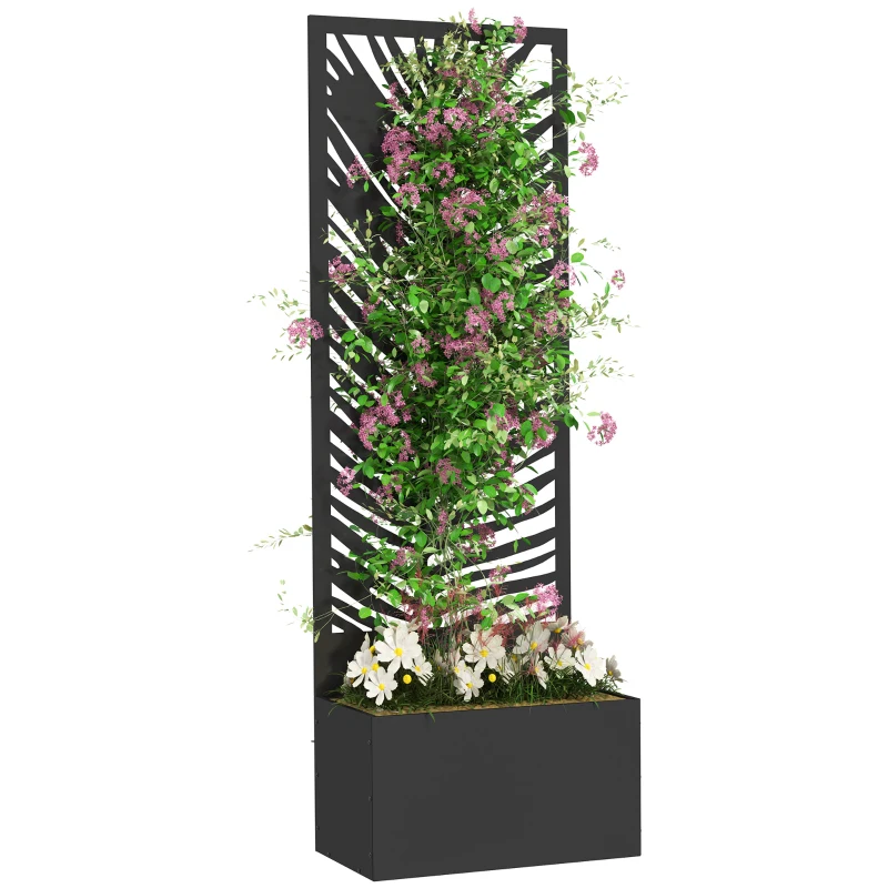 Outsunny Raised Garden Bed with Outdoor Privacy Screen, Metal Planter Box with Trellis, Wall-Mounted or Freestanding, Black
