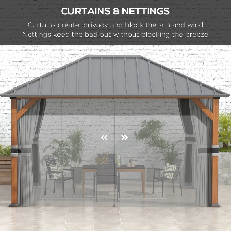 Outsunny 13' x 10' Hardtop Gazebo with Netting Sidewalls and Curtains, Galvanized Steel Outdoor Gazebo Canopy for Garden