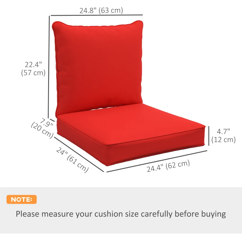 Outsunny Patio Chair Cushions, Thick Deep Seat Outdoor Seat Cushion with Back Cushion, Red