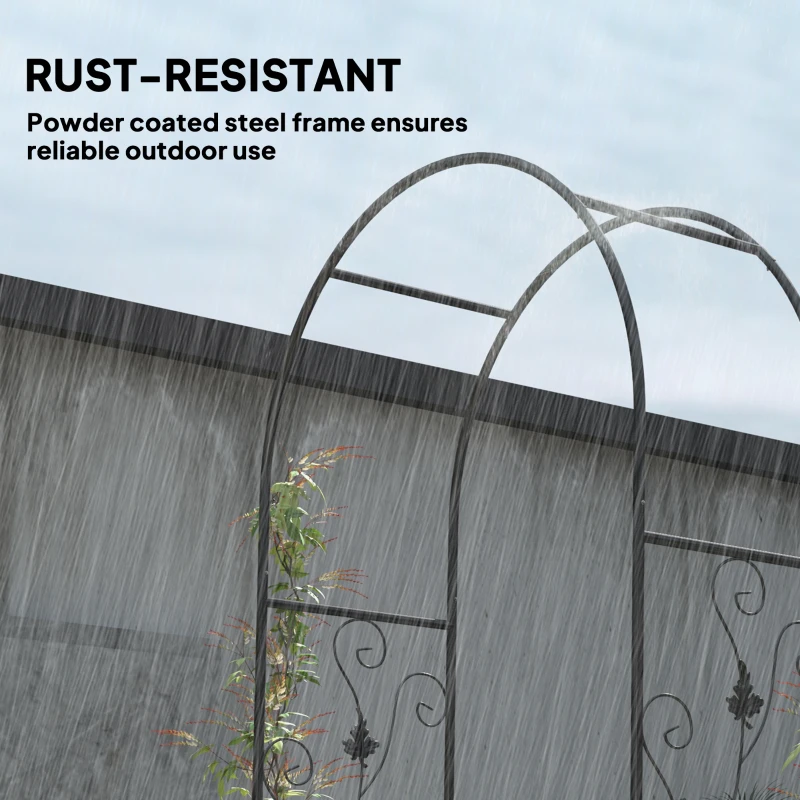 Outsunny 7ft Steel Garden Arch with Gate, Garden Arbor Trellis for Climbing Plants, Roses, Vines, Wedding Arch for Outdoor, Garden, Lawn, Backyard, Black