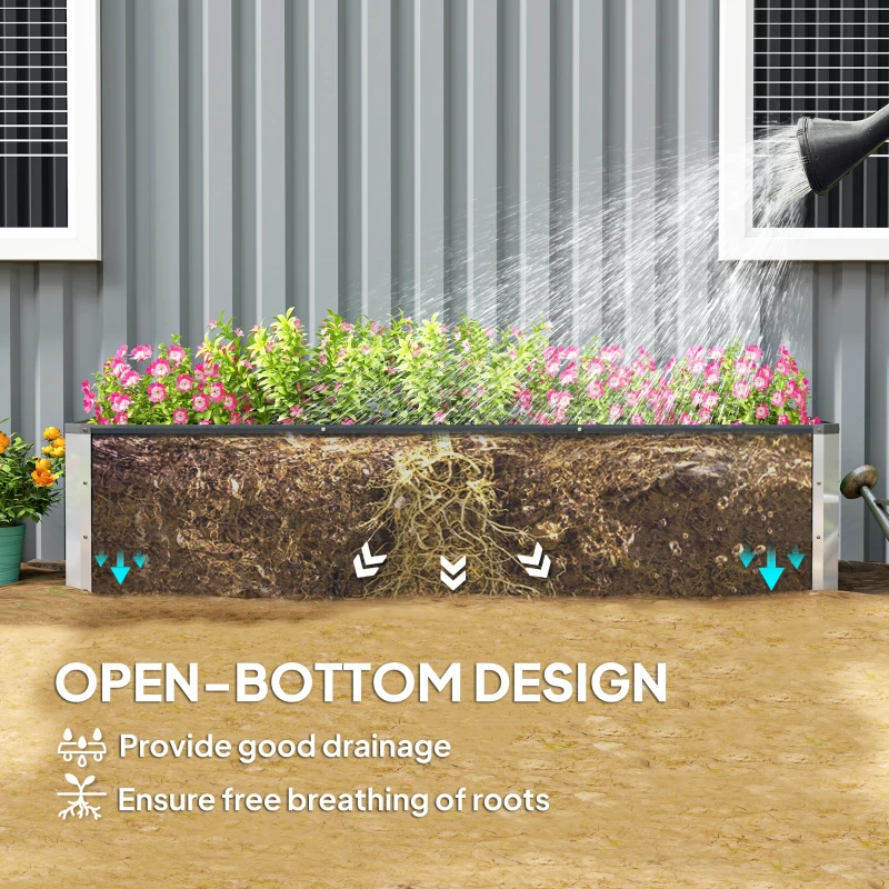 Outsunny 6' x 1.5' x 1.3' Galvanized Raised Garden Bed, Elevated Large Metal Planter Box w/ Install Gloves for Backyard, Patio to Grow Vegetables, Herbs, and Flowers, Dark Grey