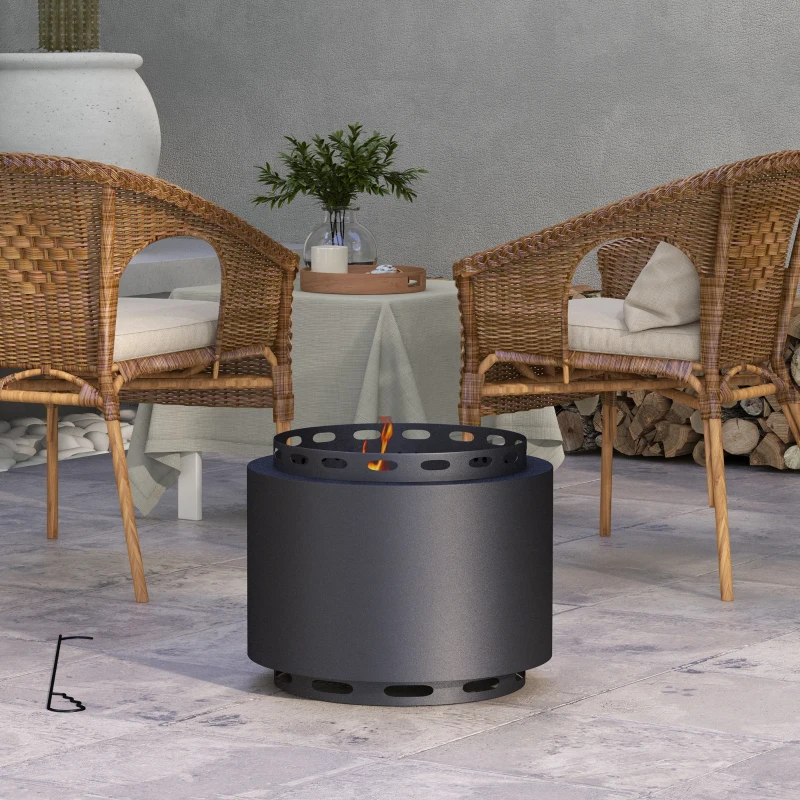 Outsunny Smokeless Fire Pit, Portable Wood Burning Firepit with Poker for Garden Camping Bonfire Party, Metal, Black